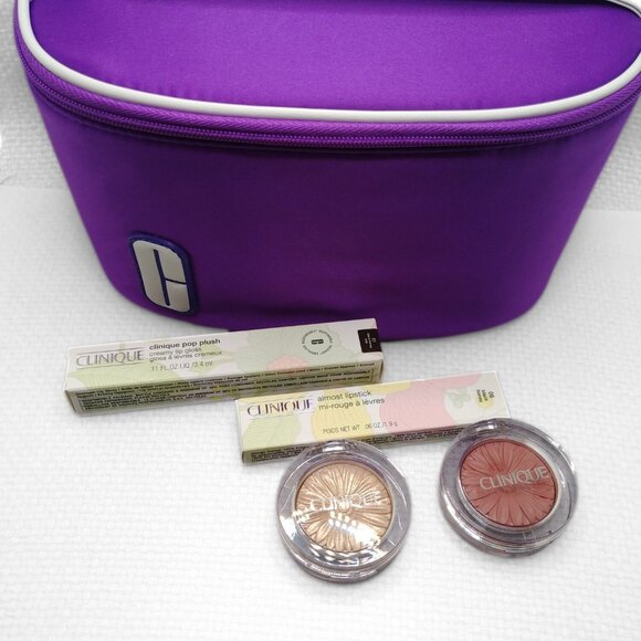 CLINIQUE Black Honey Makeup Bundle with Purple Bag Almost Lipstick Gloss Blush - Picture 4 of 10